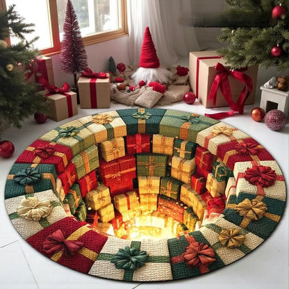 🎄3D Christmas Gnome Optical Illusion Round Rug | Fun Festive Home Decor Must‑Have⭐🏠🎁