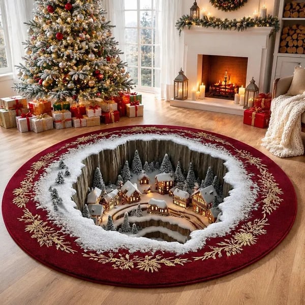 🎄3D Christmas Gnome Optical Illusion Round Rug | Fun Festive Home Decor Must‑Have⭐🏠🎁