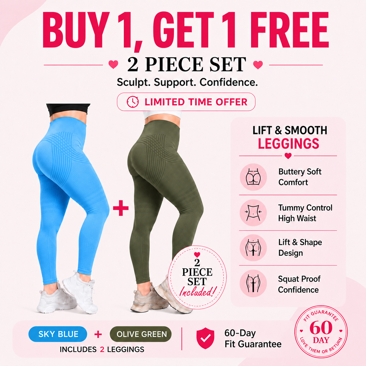 🌸💖Last Day! 50% OFF 2-Pack LBMLBM® Lift & Smooth Leggings