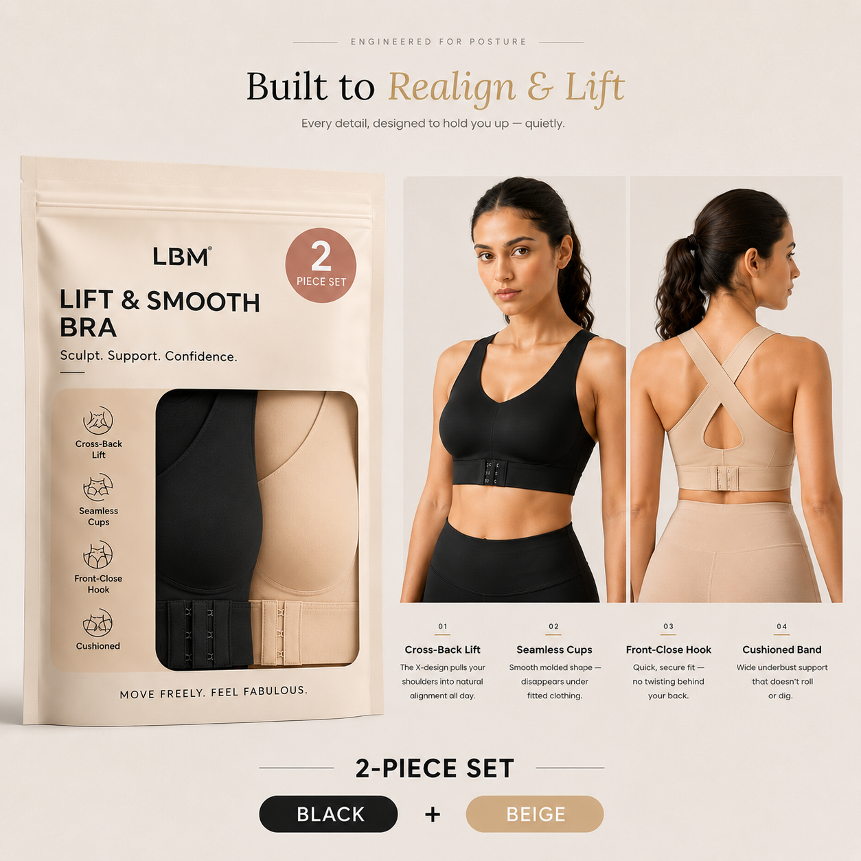 💖Last Day! 50% OFF 2-Pack LBMLBM® Posture Bra — Wireless Front-Closure Lift