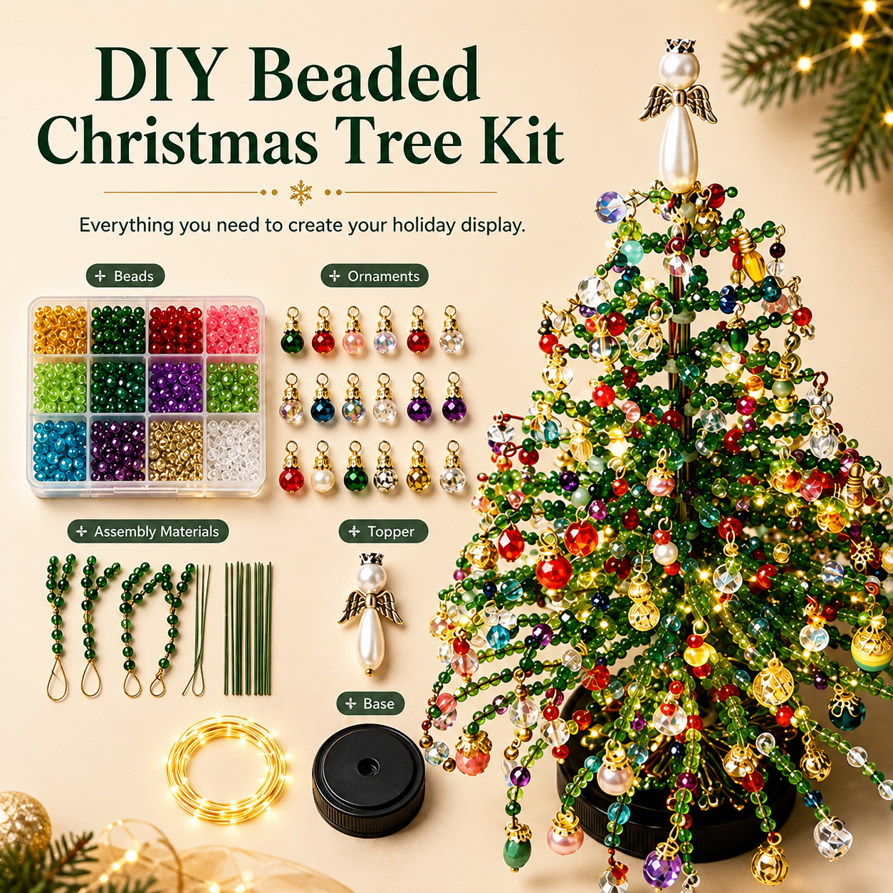 🎄✨ DIY Beaded Christmas Tree Kit – Create Your Own Sparkling Holiday Decoration