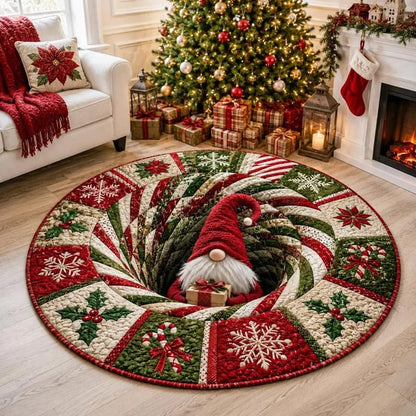 🎄3D Christmas Gnome Optical Illusion Round Rug | Fun Festive Home Decor Must‑Have⭐🏠🎁