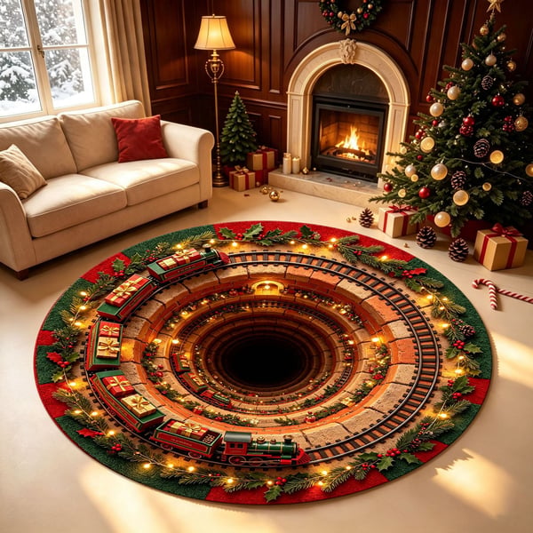 🎄3D Christmas Gnome Optical Illusion Round Rug | Fun Festive Home Decor Must‑Have⭐🏠🎁