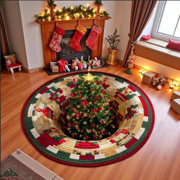 🎄3D Christmas Gnome Optical Illusion Round Rug | Fun Festive Home Decor Must‑Have⭐🏠🎁